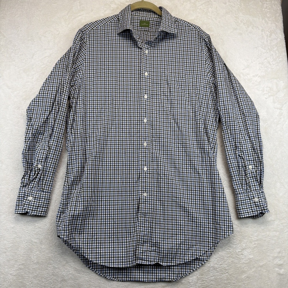 Sid Mashburn Mens M Blue White Gingham Check Dress Shirt Spread Collar Cotton